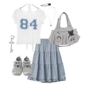 maxi,maxiskirt,polkadot,blue,white,silver,summer,kpop,skirt,graphic,ootd,Daily 코디