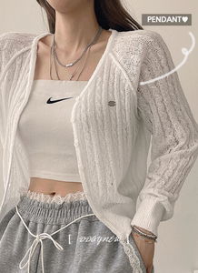 Summer, Clover Twisted Thin Pendant Sheer Summer See-through Crop Knitwear Basic Cardigan 6 Colors