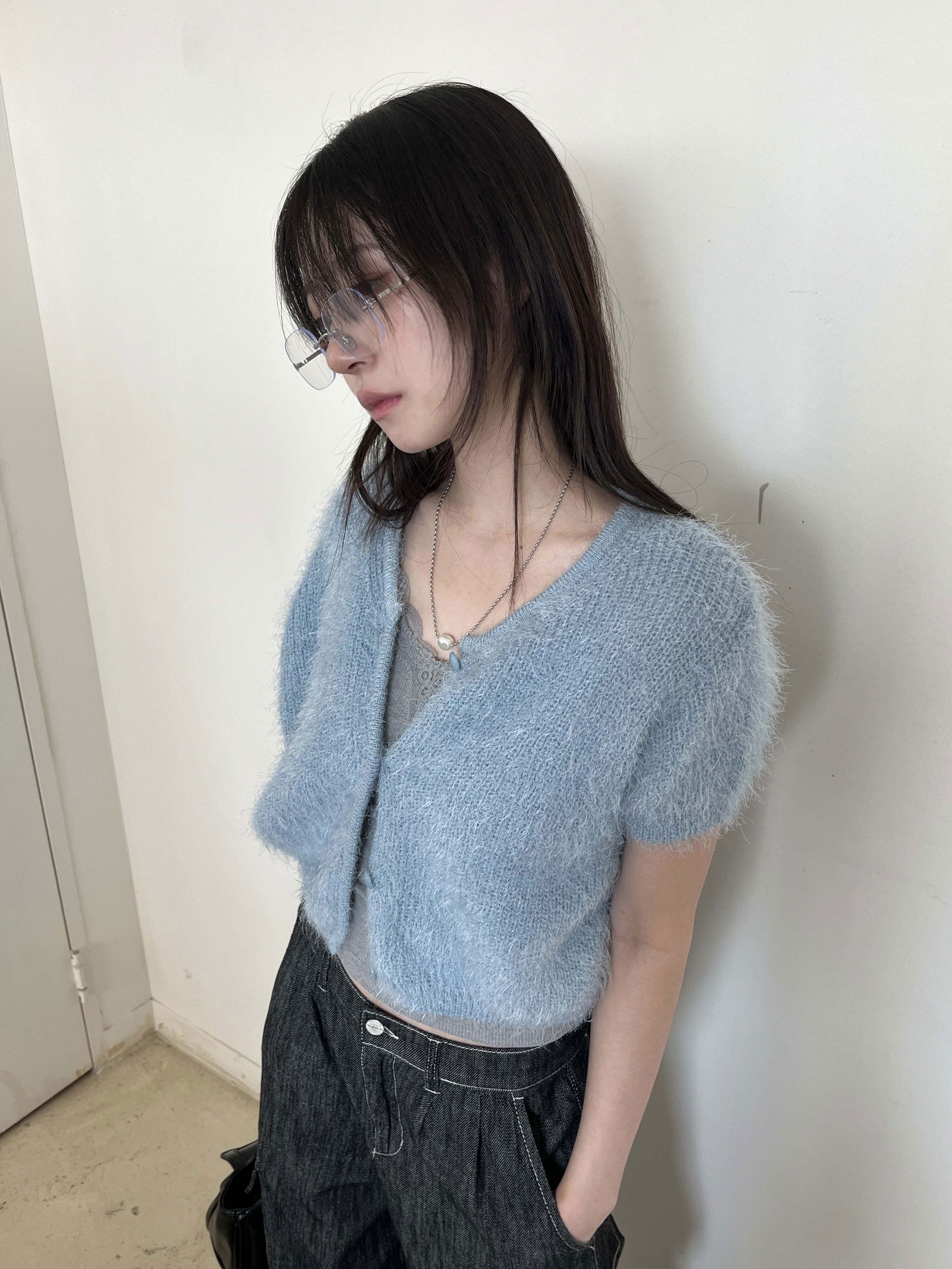 ribbed half cardigan