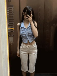 Bubble Halter Neck Shirring Check Shirt (2 colors)