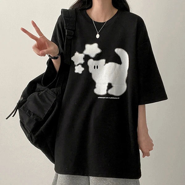 투미 스타 고양이 오버핏 반팔티 (3color) H&L