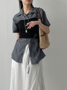 Tencel collar strap blouse