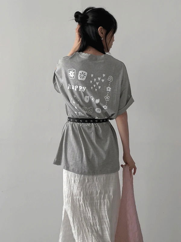 inchant me - Happiness Printing Overfit Short Sleeve T-Shirt