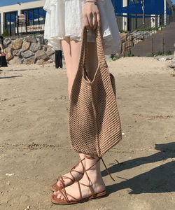 手織網格針織肩背托特包