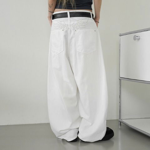 刺繡寬褲