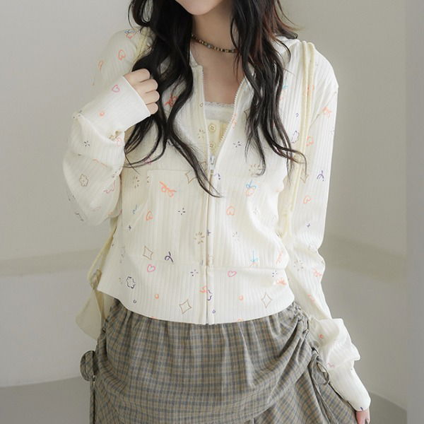 字母花朵立領連帽外套