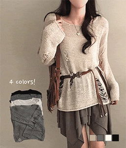 히피 시스루 루즈핏 데미지 그물 니트