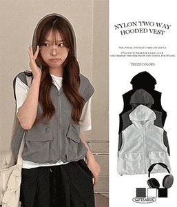 바스락 나일론 투웨이 후드 조끼