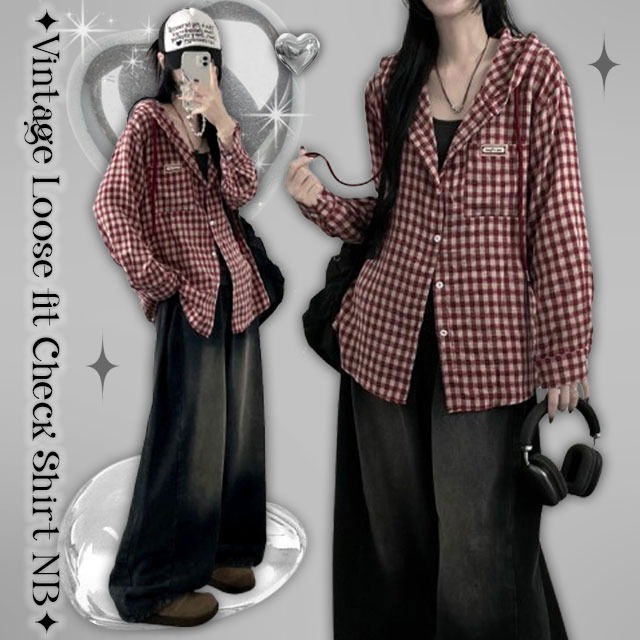 Autumn Patch Check Hooded Box Fit Shirt Shirt