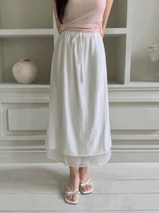 シアリンクルレイヤードナイロンシースルー後ろスリット入りバンディングロングスカート(2color)