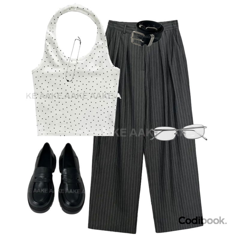 anyonemore 치푸 긱시크 스퀘어 너드 안경 (2color),AAKE STAR HALTER SLEEVELESS (3color),AAKE BEADS NECKLACE (black)등을 매치한 코디