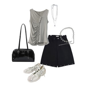 summer,coolgirl,shorts,bermuda,tanktop,stud,silver,black,kpop,daily 코디