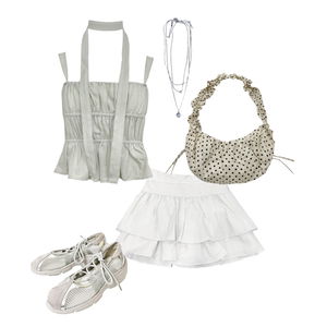 Blouses,Miniskirt,summer,kpop,skirt,ruffle,cute,feminine,silver,date,Daily,Dailylook 코디