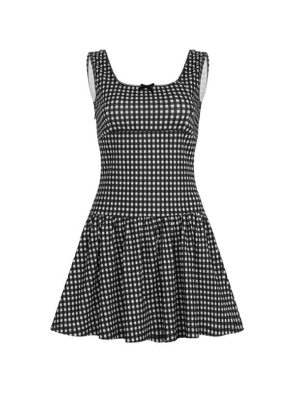 ︎ONLY VIVIC ︎GINGHAM CHECK RIBBON MINI DRESS