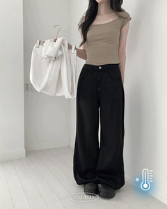 寬鬆打褶下擺扣環天絲長褲