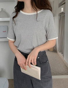 배색랍빠3 크롭링거반팔티