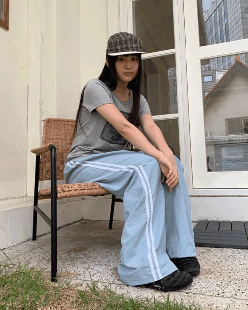 키틴 나일론 트랙 밴딩 와이드 롱 팬츠