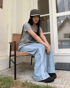 Kitten Nylon Track Banding Wide Long Pants