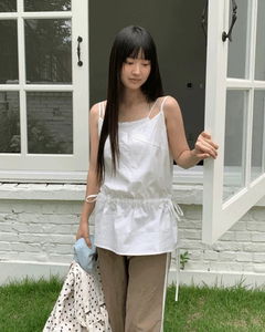 Brew Ribbon Shirring Layered Sleeveless Dress
