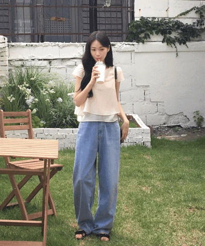 퍼니 워싱 데님 (와이드핏, 백포켓, 블라우스코디)