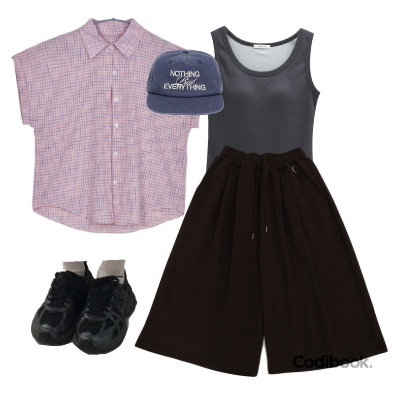 WONLOG #ONEDAY WONT 오닉스 캡 슬리브,EEZEE Rosy Street Shirt SH019,E-PICK 스웨트 투턱 버뮤다등을 매치한 코디