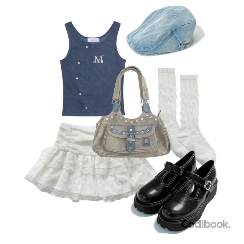 DANGDANG GIRL 앤티크 T 스트랩 스티치 플랫폼 통굽 로퍼 하객룩,AAKE CREASE SOCKS (4color),wonderwonder 채퍼 리벳 버클 벨트 레더 숄더백등을 매치한 코디