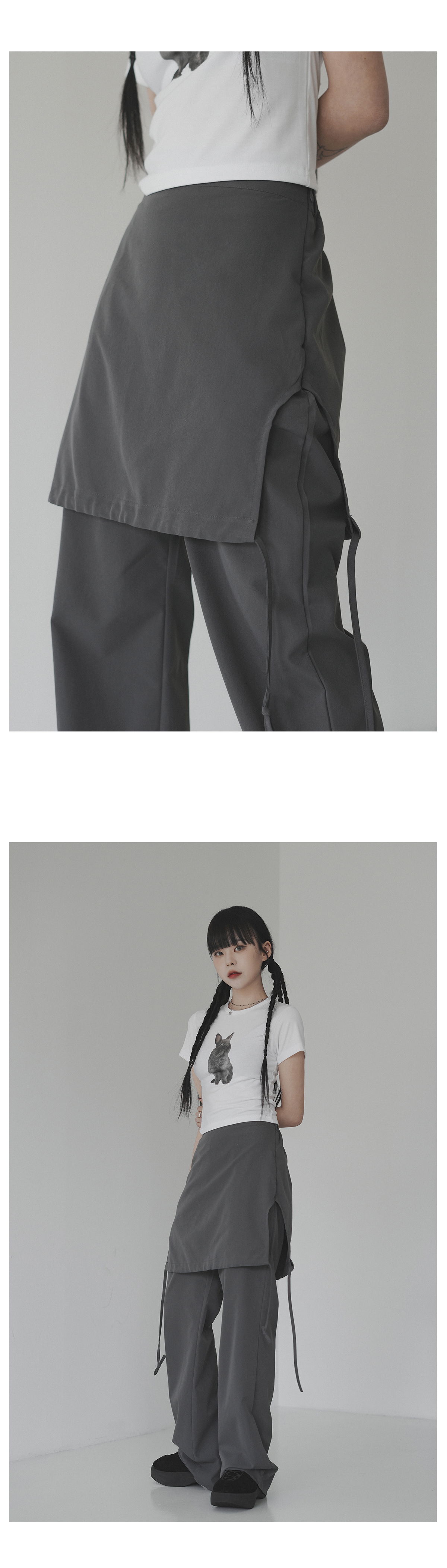 Binary01★Showner Check Layered Skirt Pants binary01 - Layered meloi skirt pants - Codibook.
