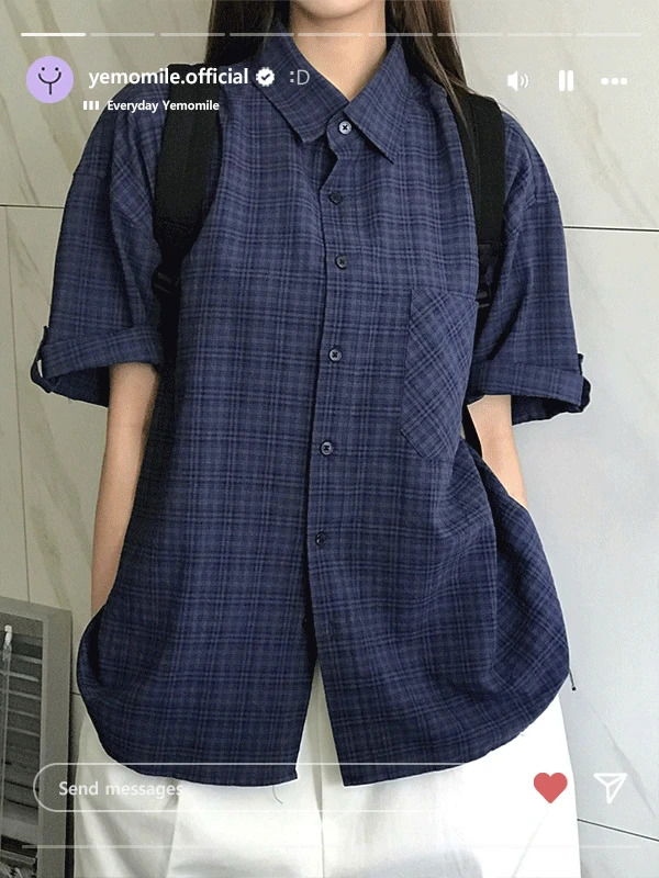 카인드 체크 롤업 반팔 셔츠