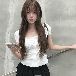方領蕾絲短袖上衣