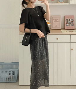 See-through dot long skirt