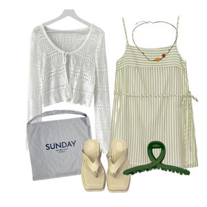 夏日穿搭,休閒風系列,約會穿搭,Dailyootd,時髦,日常,夏天,項鍊,迷你短洋裝,針織衫 코디