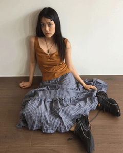 Eco check long skirt