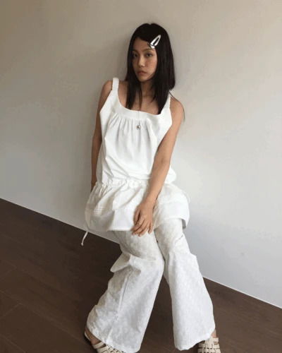플라워 아플리케 롱 팬츠 (2color)