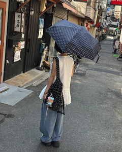 ポーチバッグセット ドット柄5段折りたたみ傘&日傘