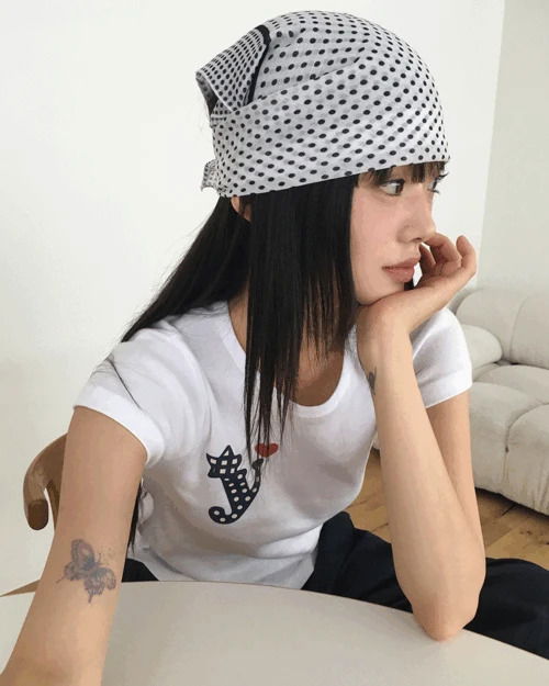 카빈 도트 헤어커치프 머플러 스카프