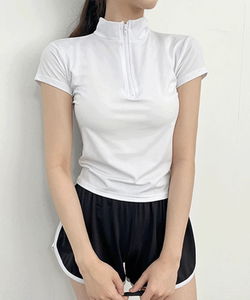 Swim short sleeve rash guard half zip up