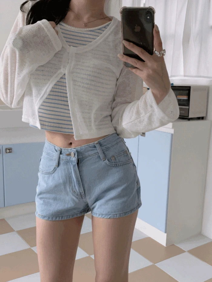 Rainy Two Buttons Slim Fit Crop See-Through Summer Cardigan (2 Colors)