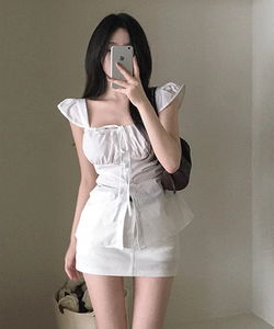 Isel shirring ribbon blouse -3 colors