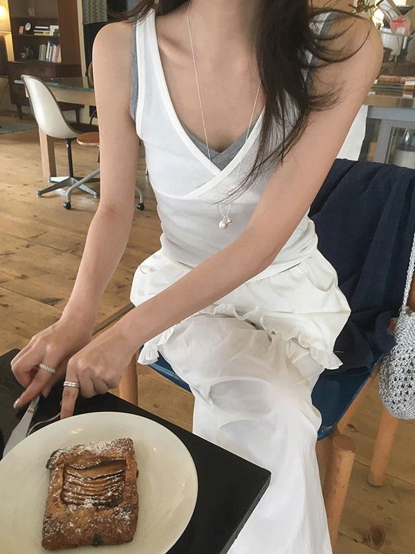 Grid Summer Ribbed Wrap V-Neck Neck Layered Sleeveless Sleeveless (Delayed delivery)