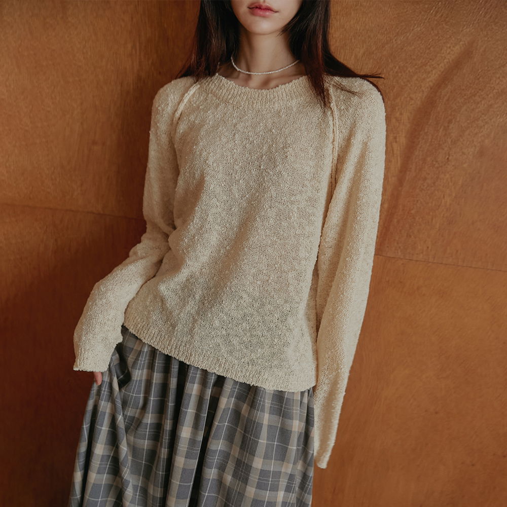 Midel Boucle See-through Raglan Round Knit