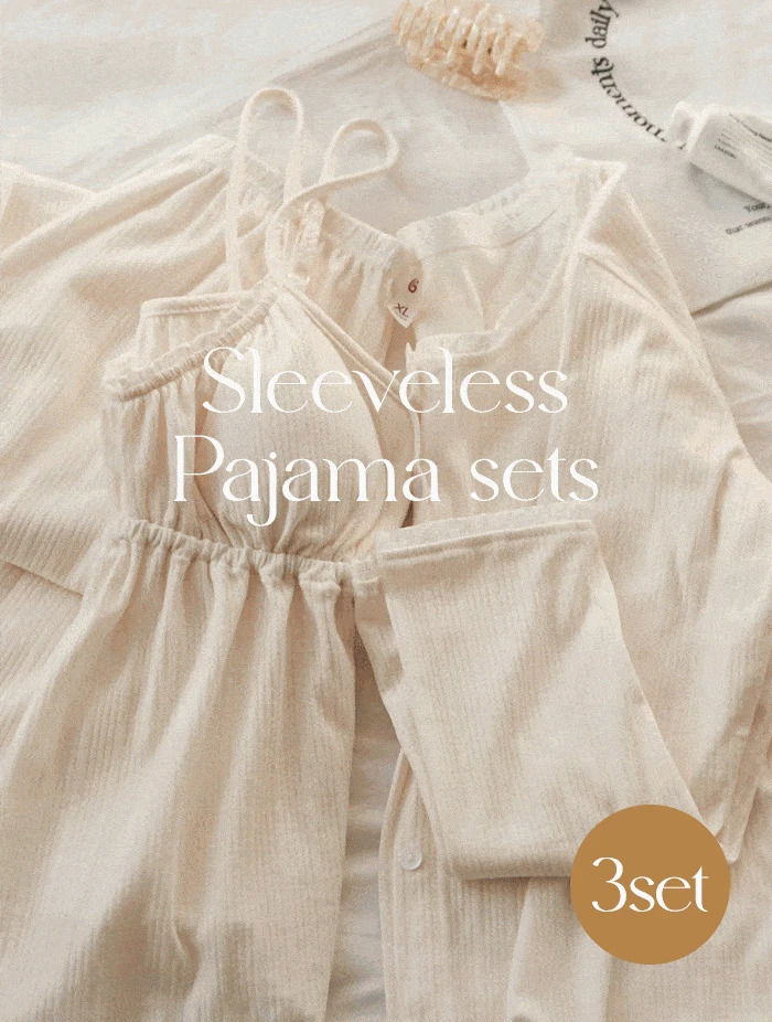 Spandex tight frill pajamas 3-piece set sleeveless robe sleep pajamas 4 colors