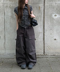 Bir Cotton Cargo Pintuck Wide Pants