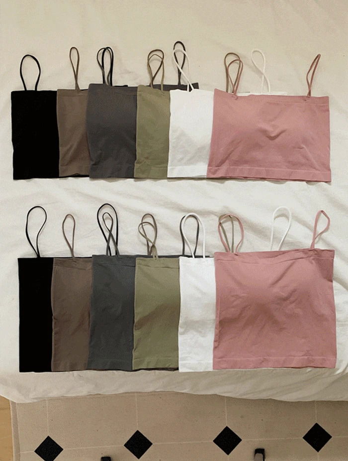 Straight neck bra cap with built-in volume cap Cropped strap Sleeveless 6color