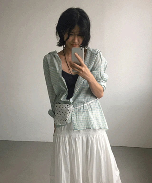 나즈블 체크 후드 루즈핏 여름 셔츠(살안타템/장마룩)