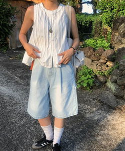 Highto Wide Summer Carpenter Bermuda Denim Shorts Pants 3 Colors