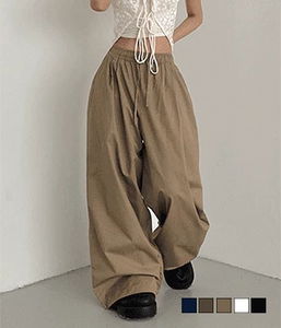 Light Cotton Three Pin Tuck Jogger Wide Banding Pants