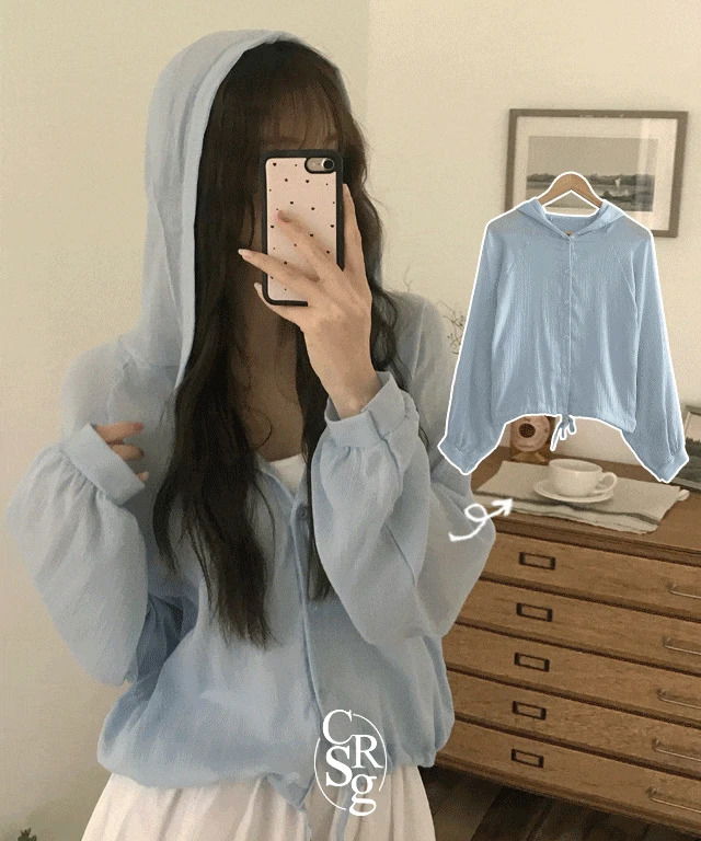 폴링 시스루 후드 긴팔 셔츠