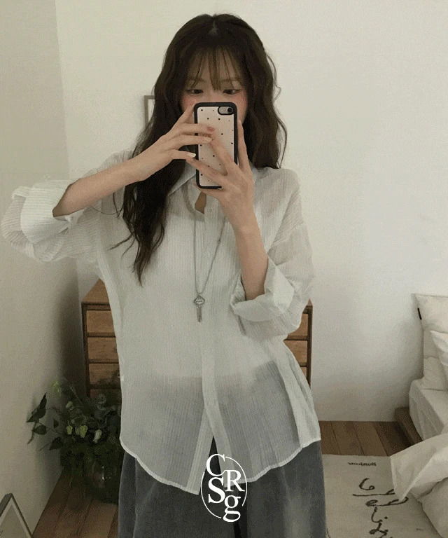 보호본능 자극, 풀문 스트라이프 시스루 긴팔 셔츠
