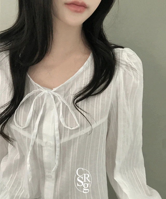 Day See-Through Tie Long Sleeve Blouse