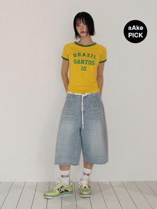STRIPE BERMUDA DENIM )